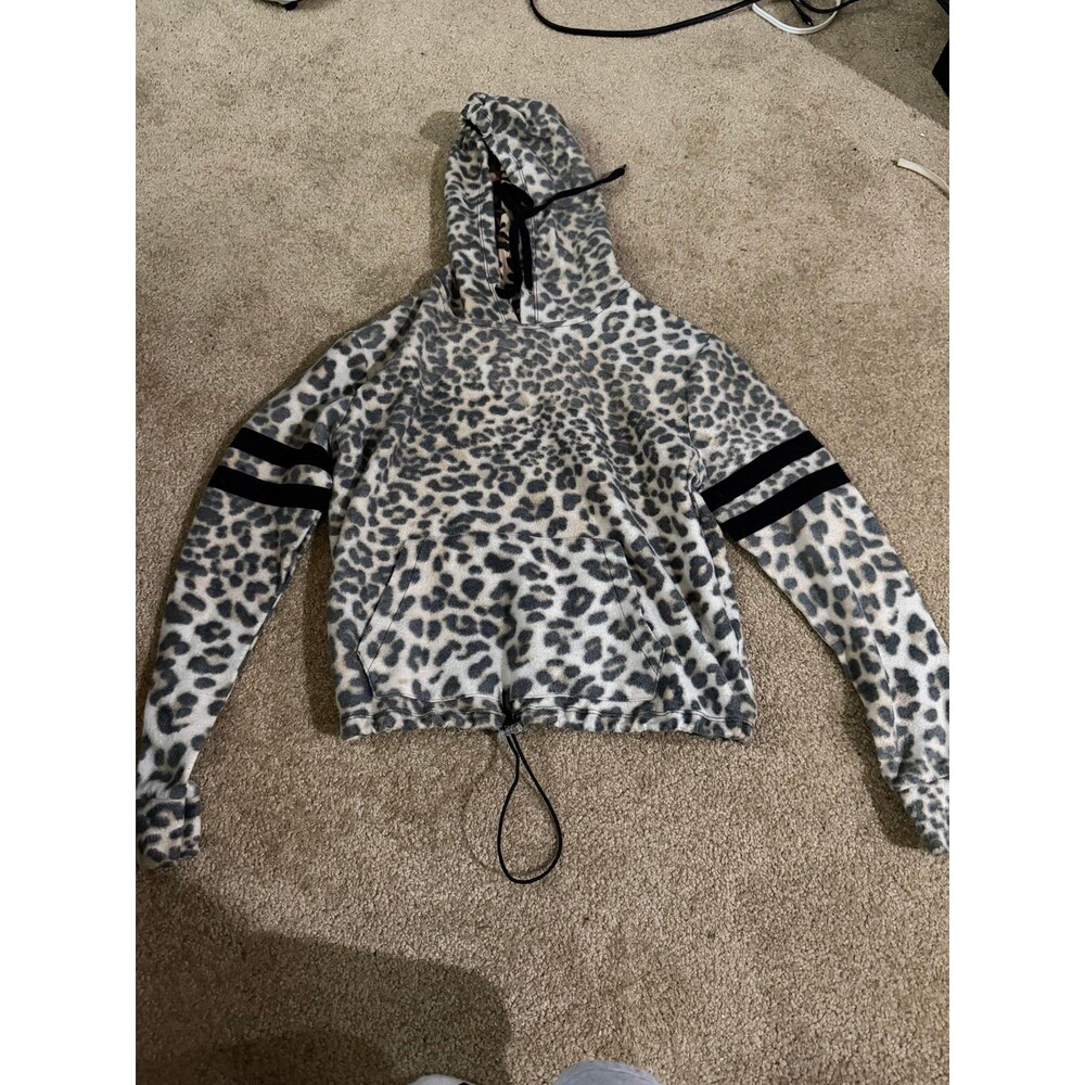 No Boundries Leopard Print Cropped Cinched Bottom Hoodie Medium